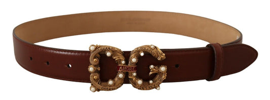 Dolce &amp; Gabbana Elegant Amore Belt in Leather with Pearl Decoration