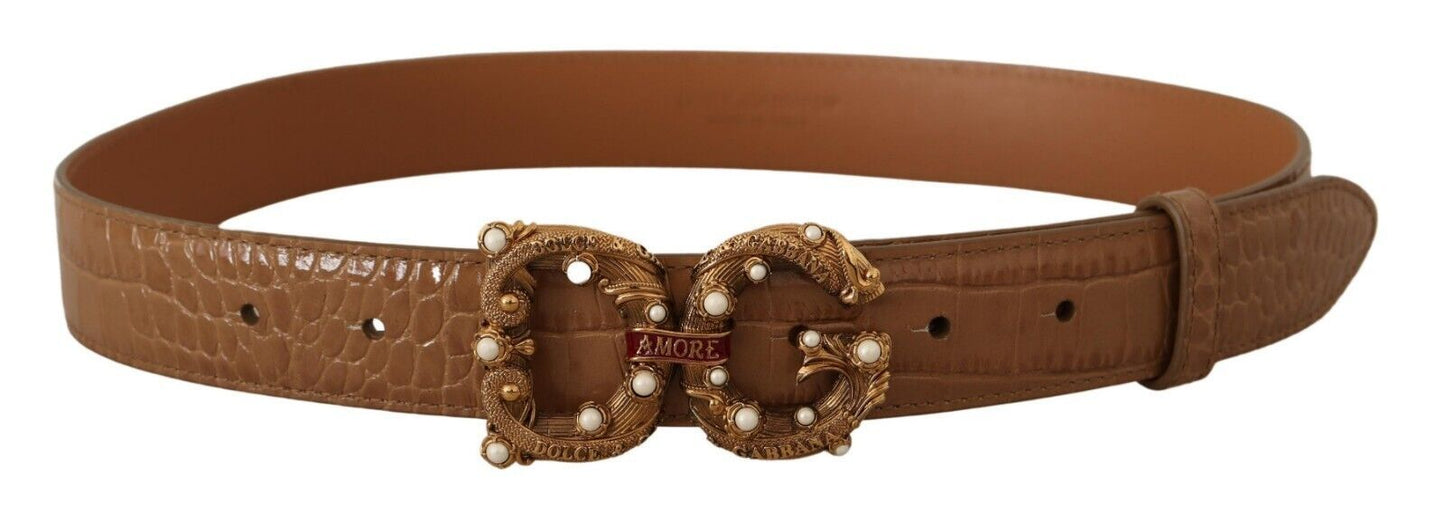 Dolce &amp; Gabbana Elegant Crocodile Leather Amore Belt with Pearls