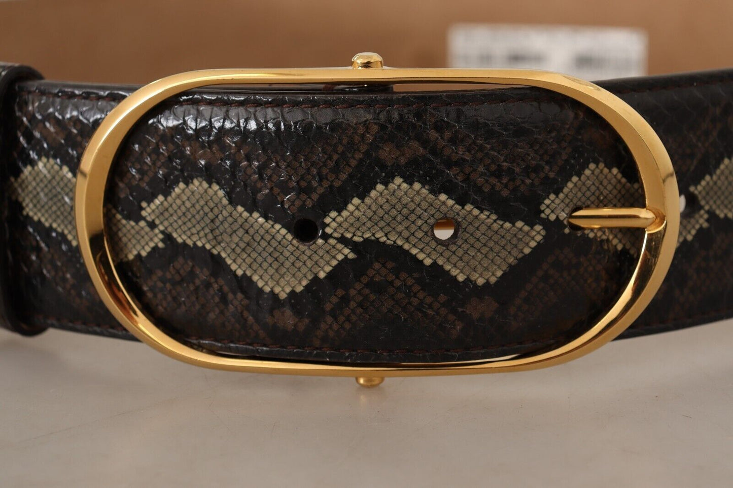 Dolce &amp; Gabbana Elegant snakeskin belt with oval gold buckle