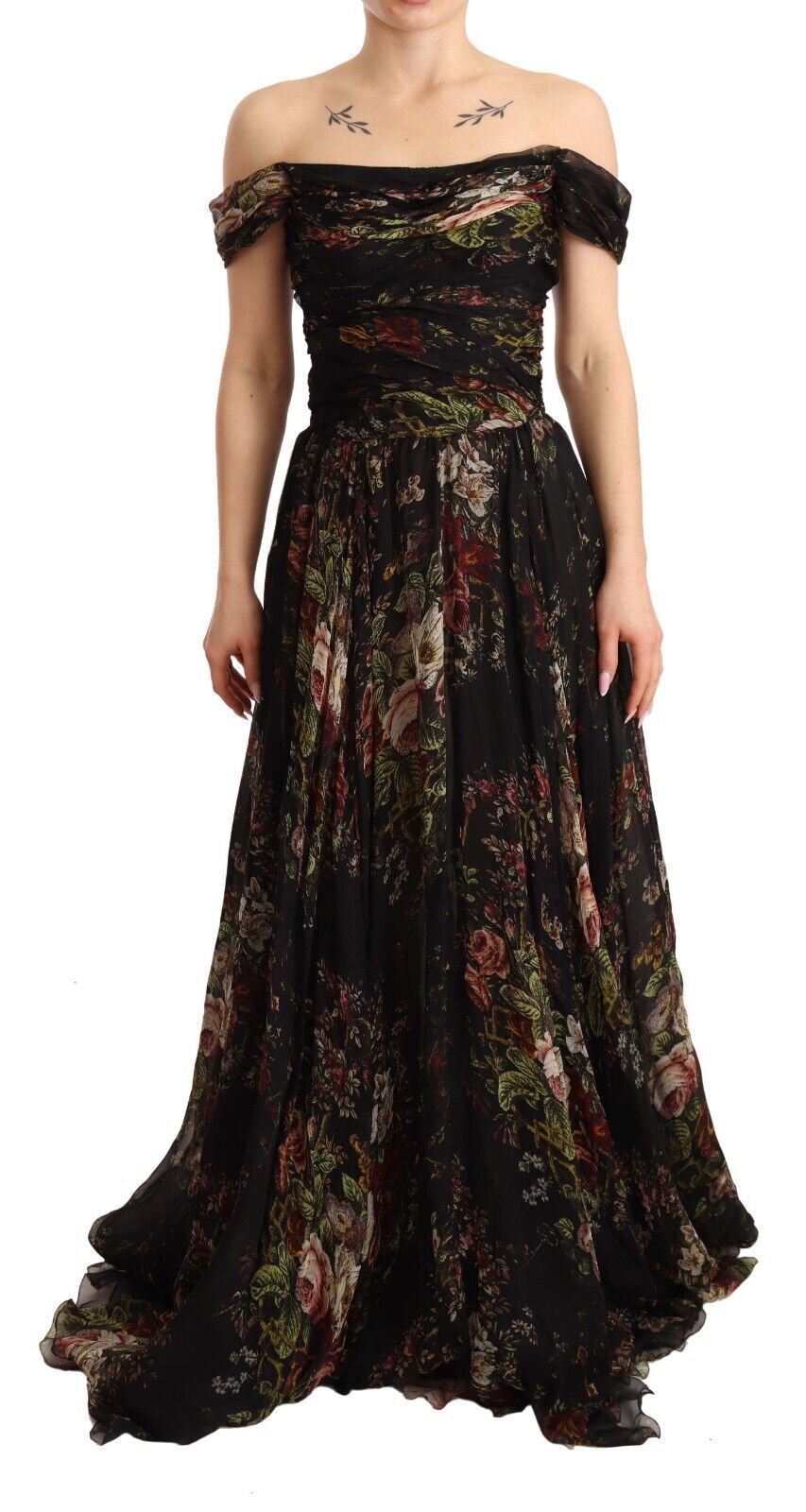 Dolce & Gabbana Florales schulterfreies langes Seidenkleid