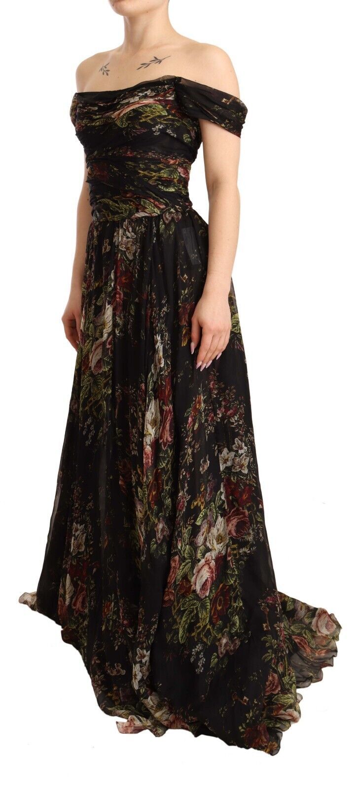 Dolce & Gabbana Florales schulterfreies langes Seidenkleid