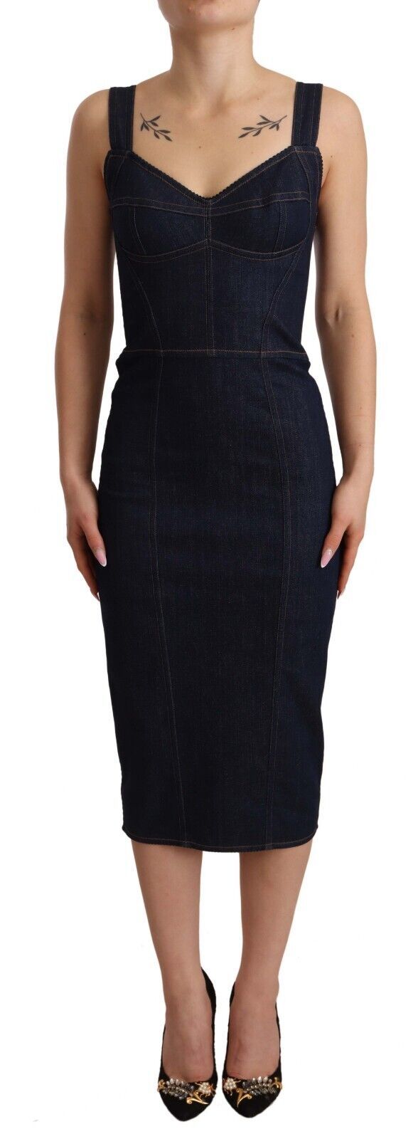 Dolce &amp; Gabbana Elegant dark blue denim midi dress