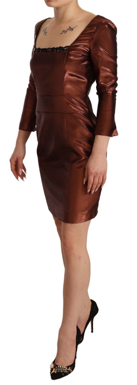 GF Ferre Elegant bronze sheath dress with square neckline