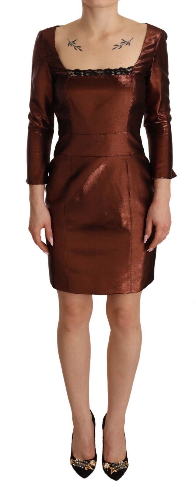 GF Ferre Elegant bronze sheath dress with square neckline