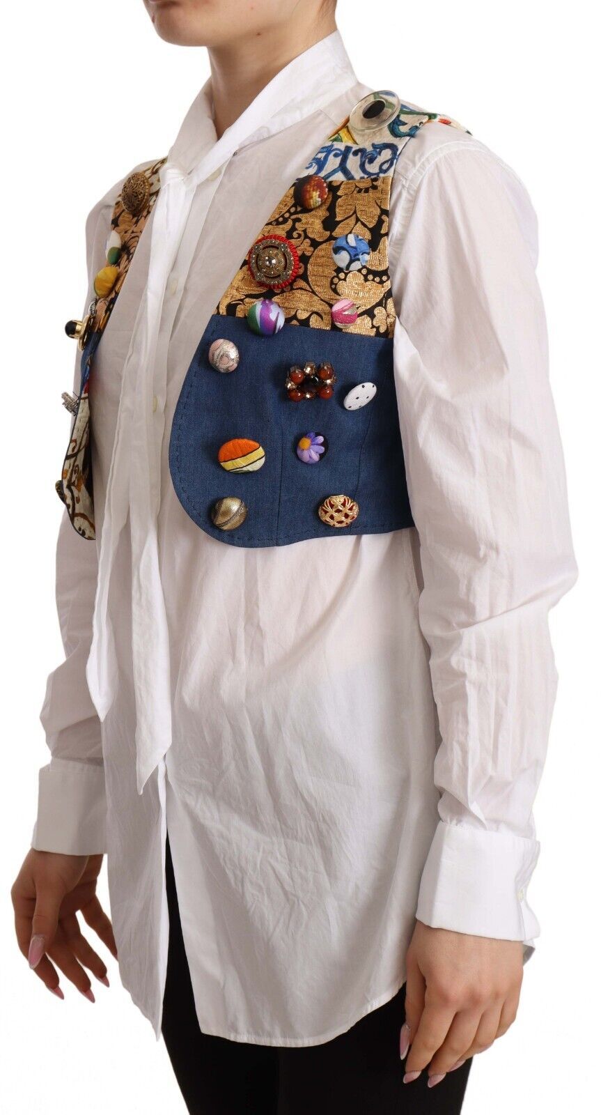 Dolce &amp; Gabbana Multicolor Cropped Vest Top with Button Placket