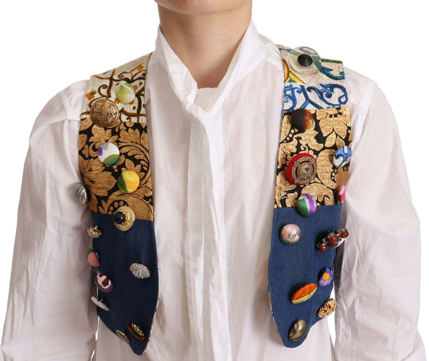 Dolce &amp; Gabbana Multicolor Cropped Vest Top with Button Placket