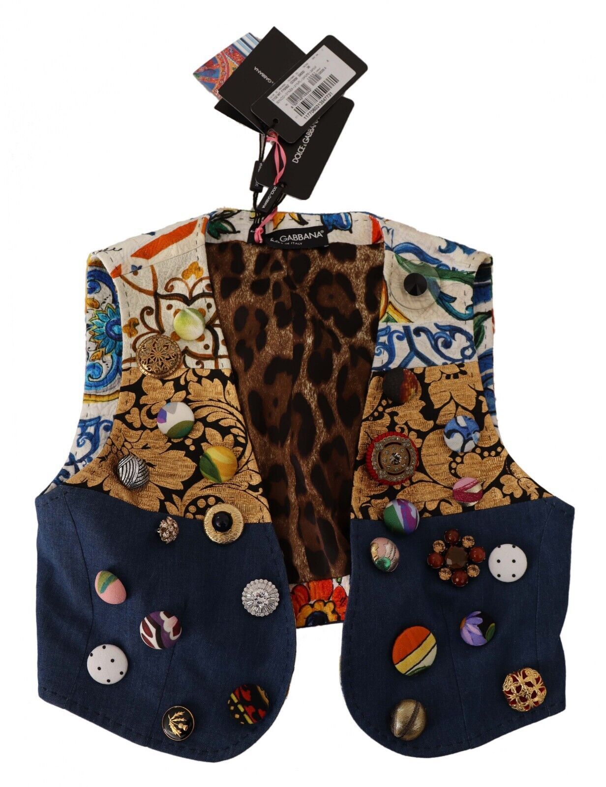 Dolce &amp; Gabbana Multicolor Cropped Vest Top with Button Placket