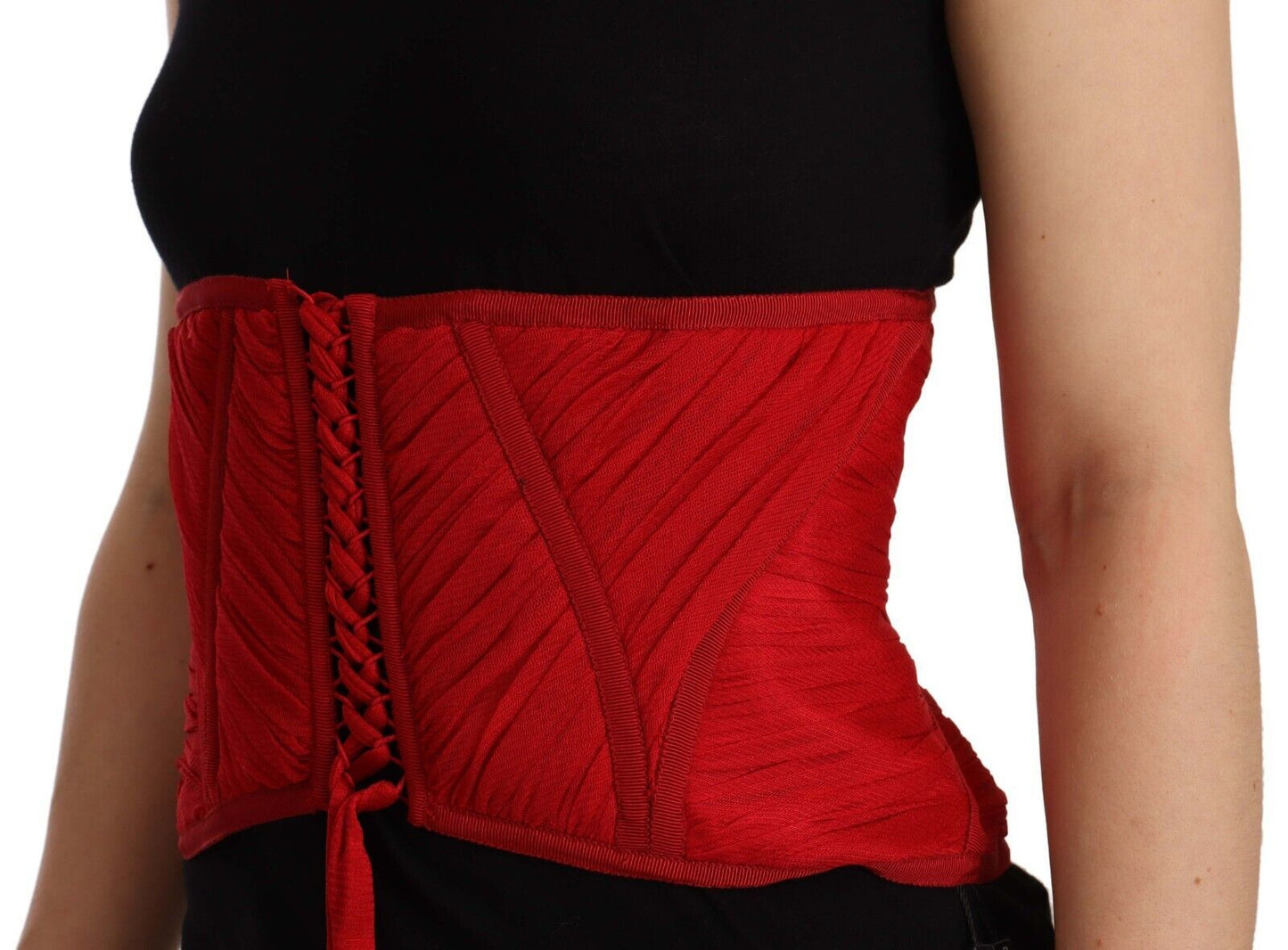 Dolce &amp; Gabbana Elegant Red Silk Corset Belt Top