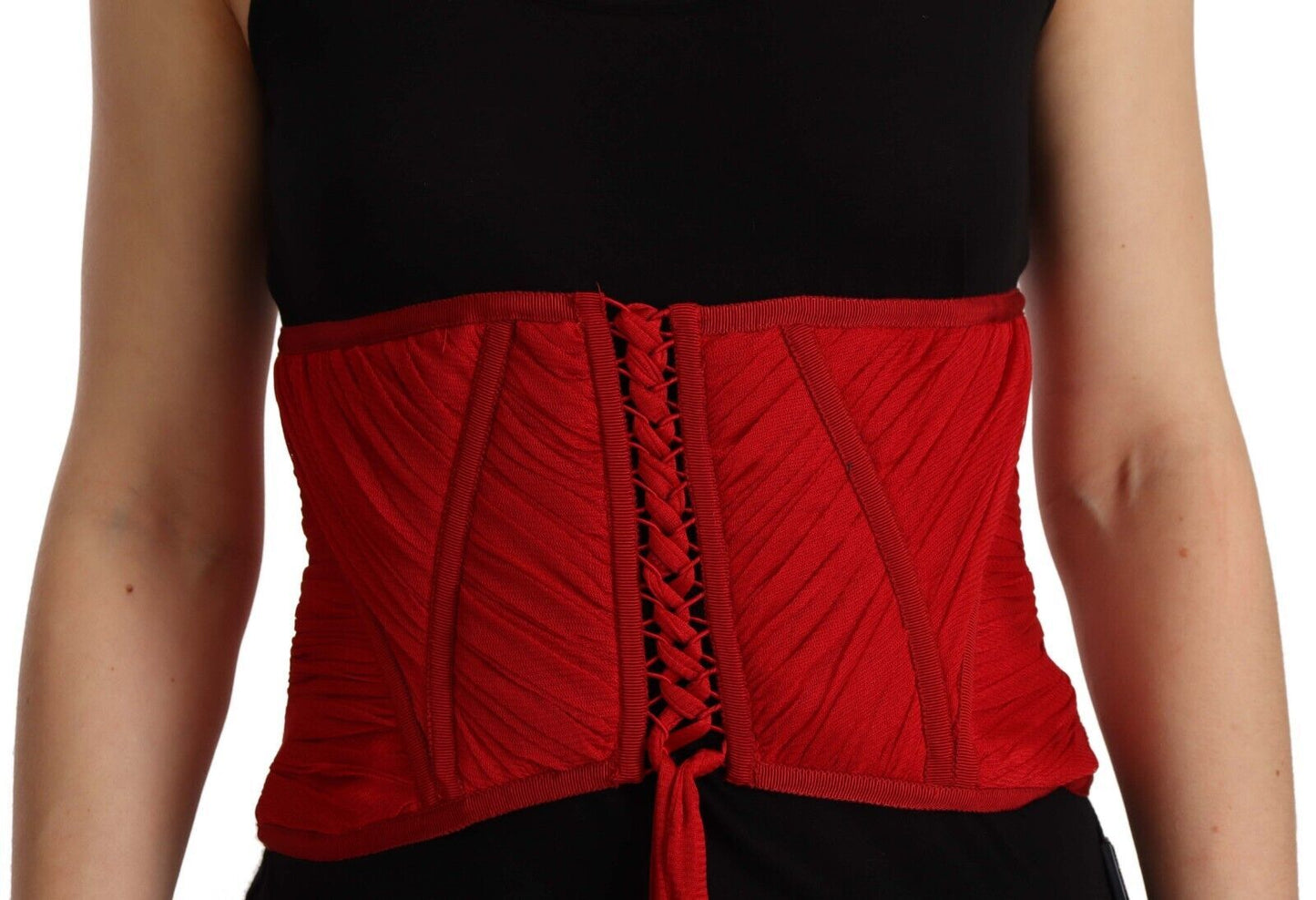 Dolce &amp; Gabbana Elegant Red Silk Corset Belt Top