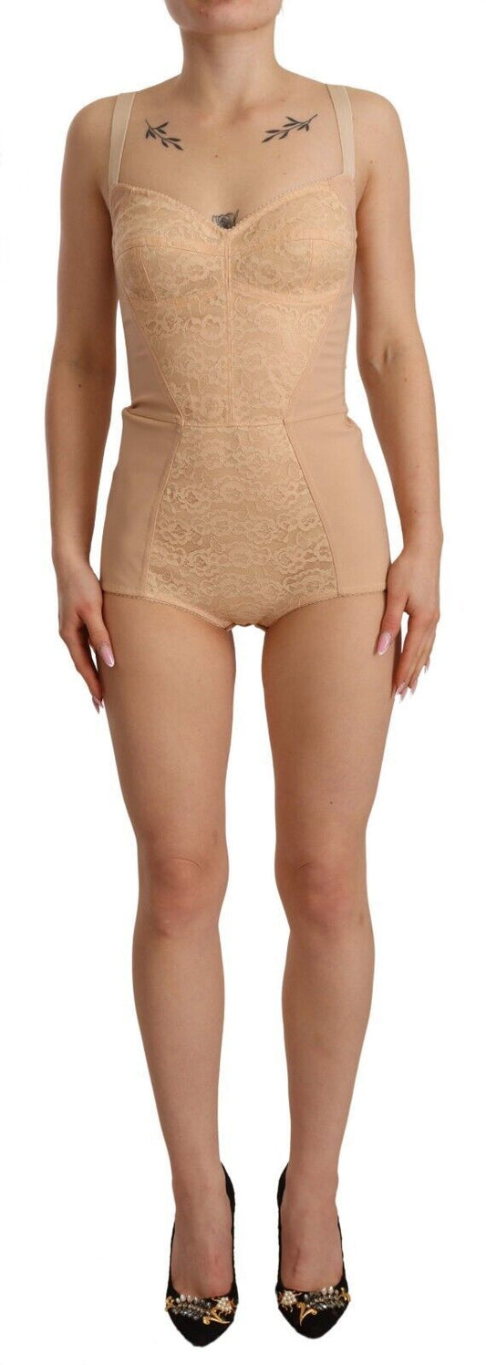 Dolce & Gabbana Beigefarbener Stretch-Bodysuit mit Spitzeneinsatz