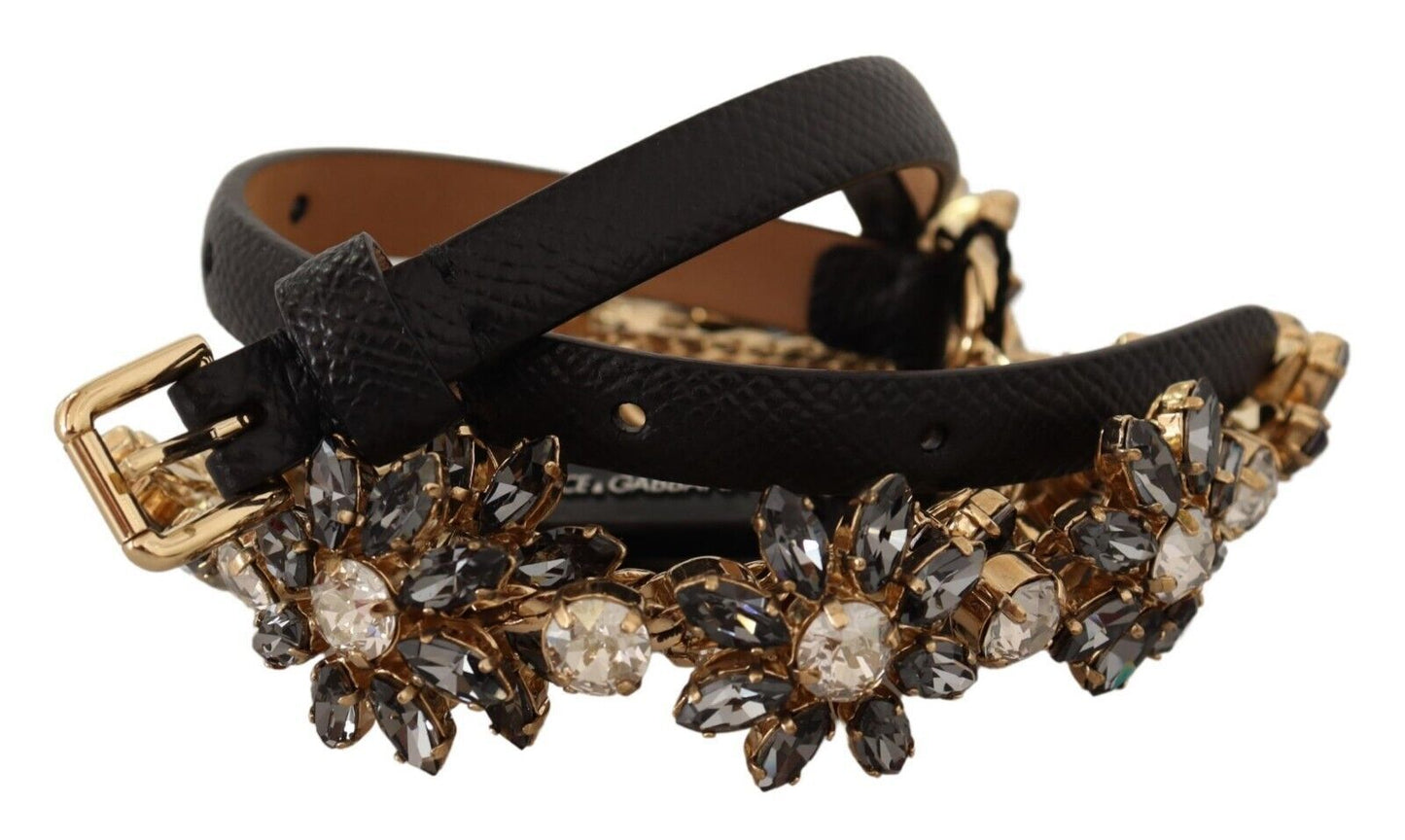 Dolce & Gabbana Eleganter Crystal Daisy Chain Ledergürtel