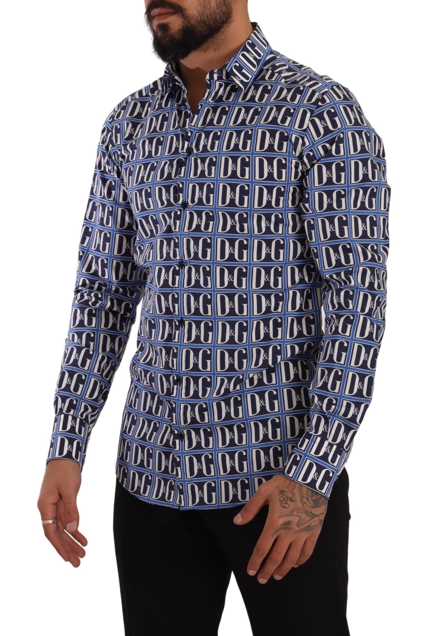 Dolce &amp; Gabbana slim fit blue logo cotton shirt