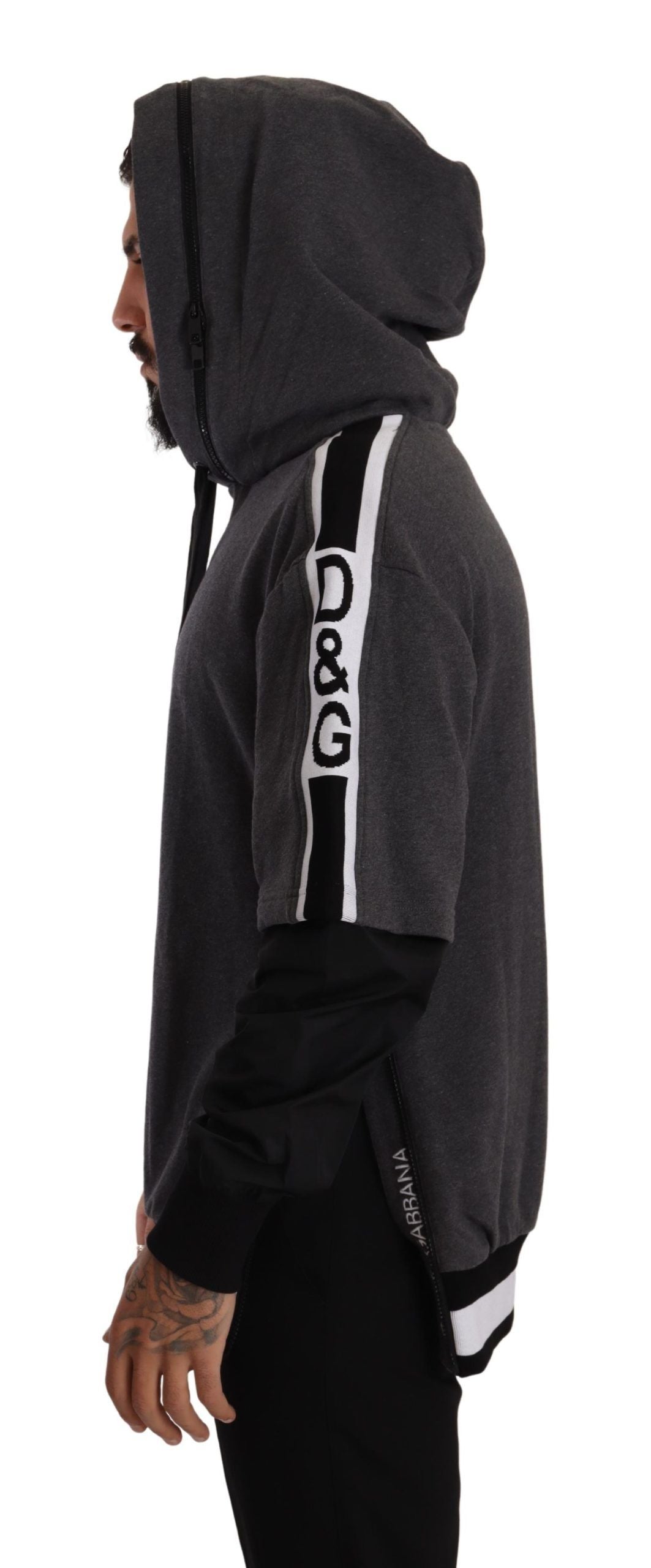 Dolce &amp; Gabbana Elegant pullover sweatshirt with black and grey hood