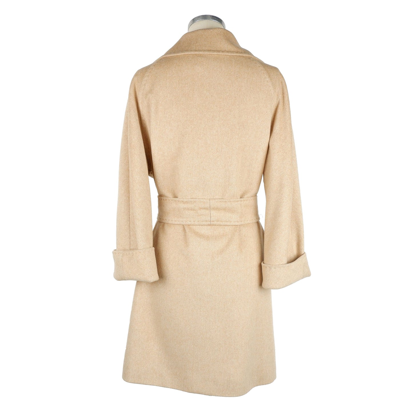 Made in Italy Elegant beige wool coat with waist belt