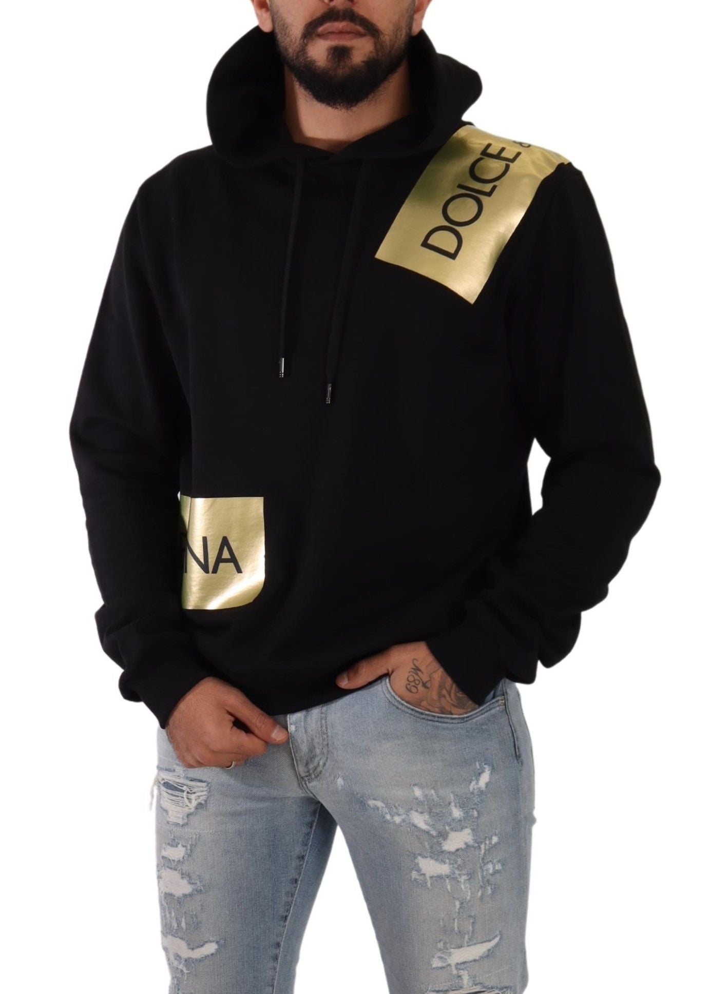 Dolce &amp; Gabbana Elevate your style with a black sweater with gold logo