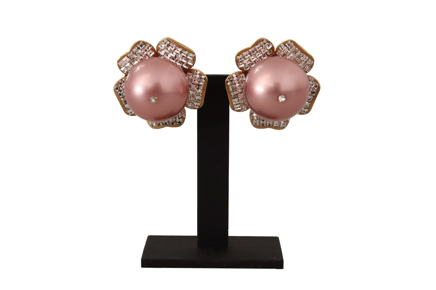 Dolce &amp; Gabbana Elegant Floral Crystal Pearl Clip Earrings