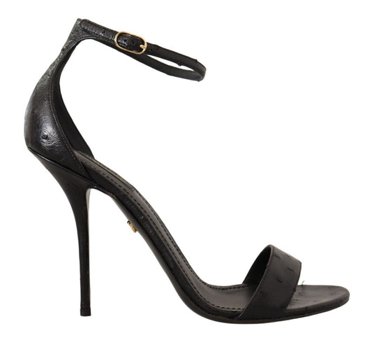 Dolce &amp; Gabbana Elegant Ostrich Leather Ankle Strap Heels