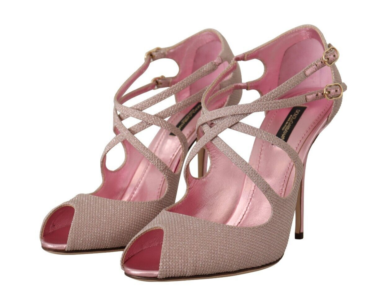 Dolce &amp; Gabbana Pink Glitter Peep Toe High Heels Sandals