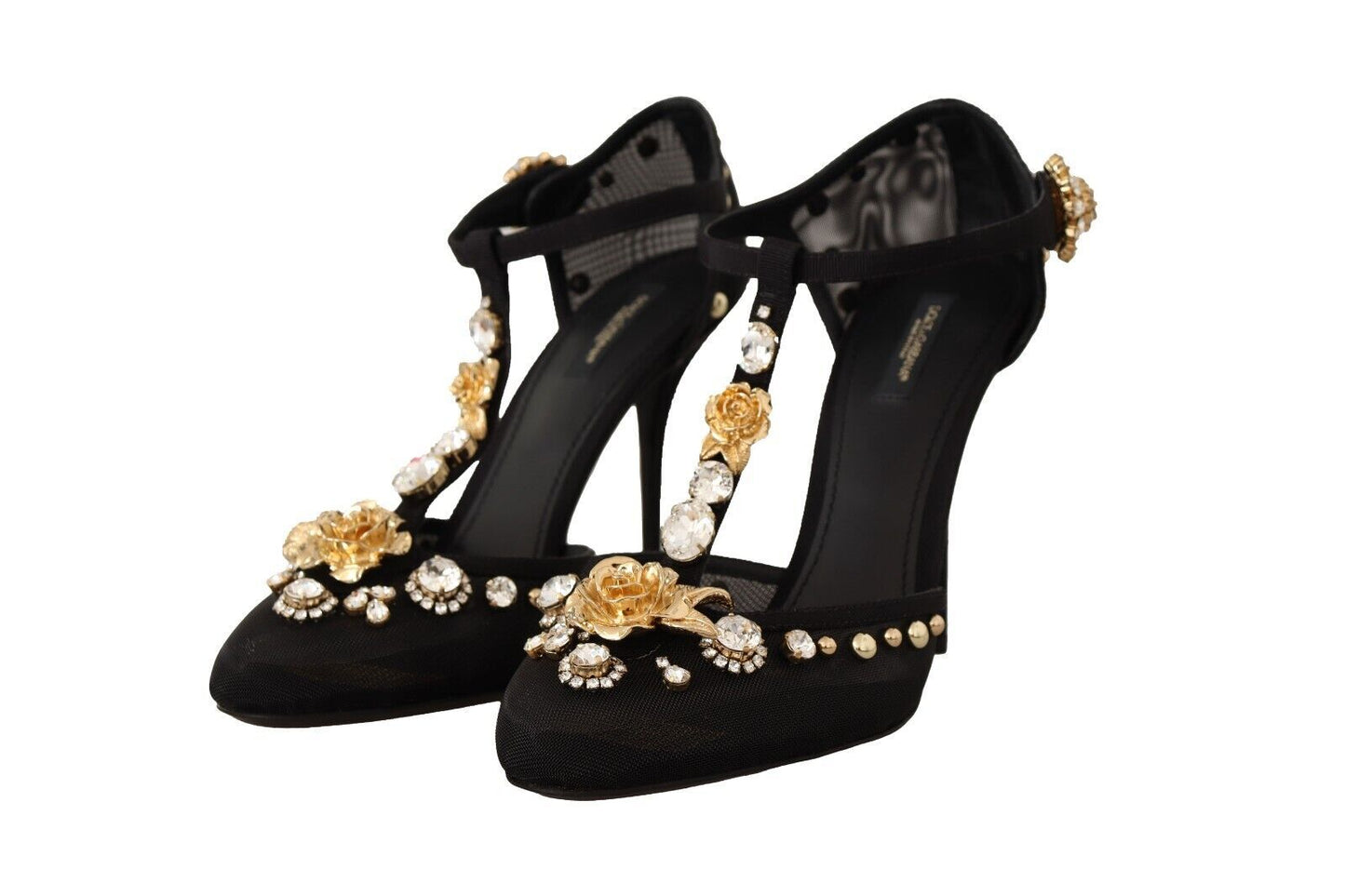 Dolce &amp; Gabbana Elegant T-strap pumps in crystal-embellished mesh