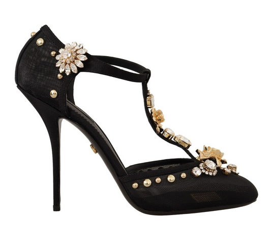 Dolce &amp; Gabbana Elegant T-strap pumps in crystal-embellished mesh