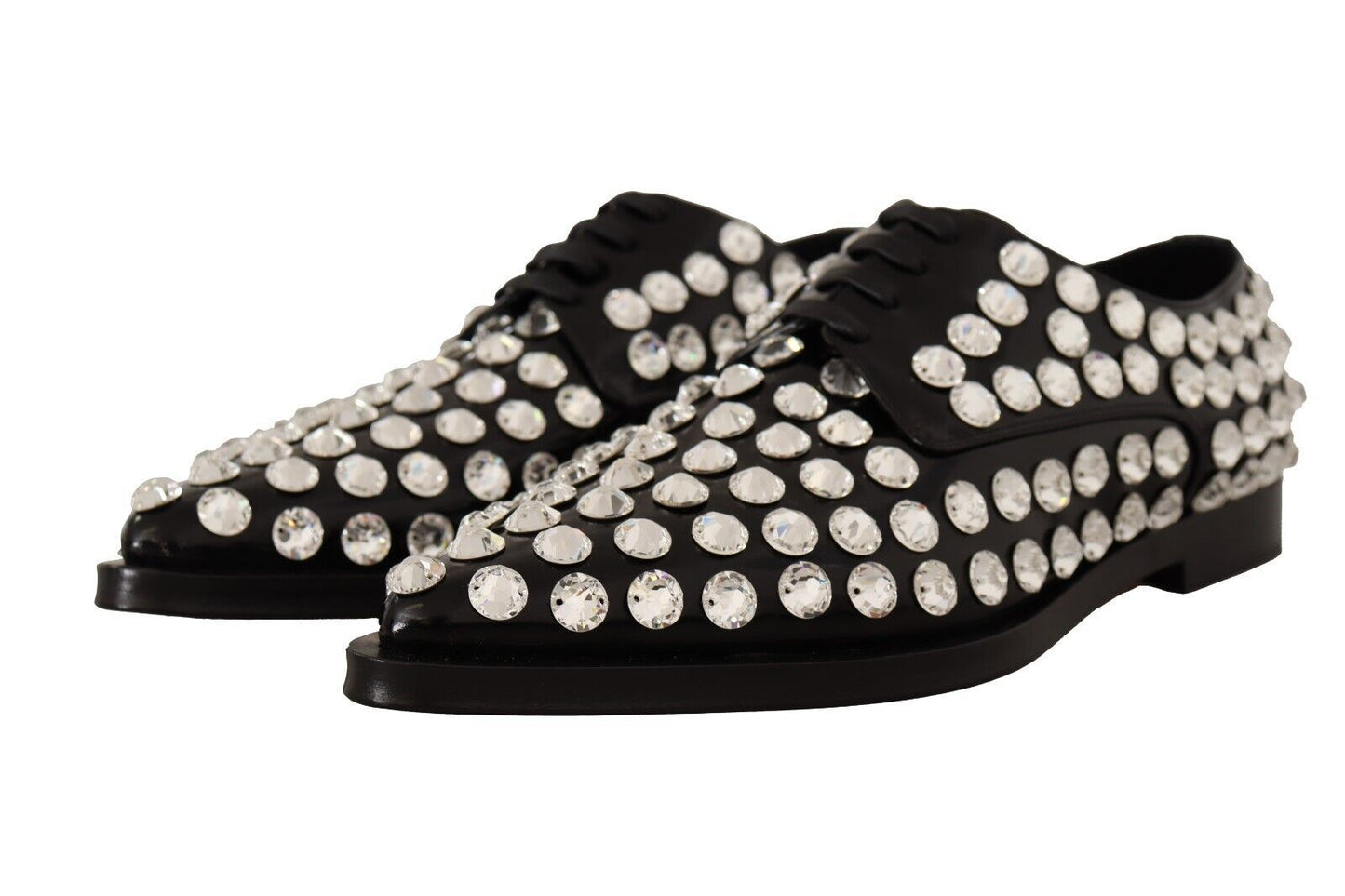 Dolce &amp; Gabbana Formal Leather Flats with Crystal Embellishment