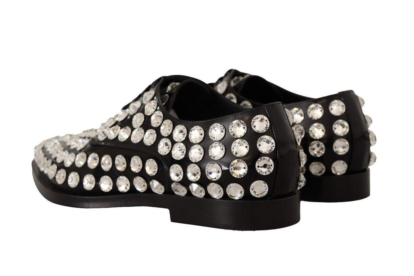 Dolce &amp; Gabbana Formal Leather Flats with Crystal Embellishment