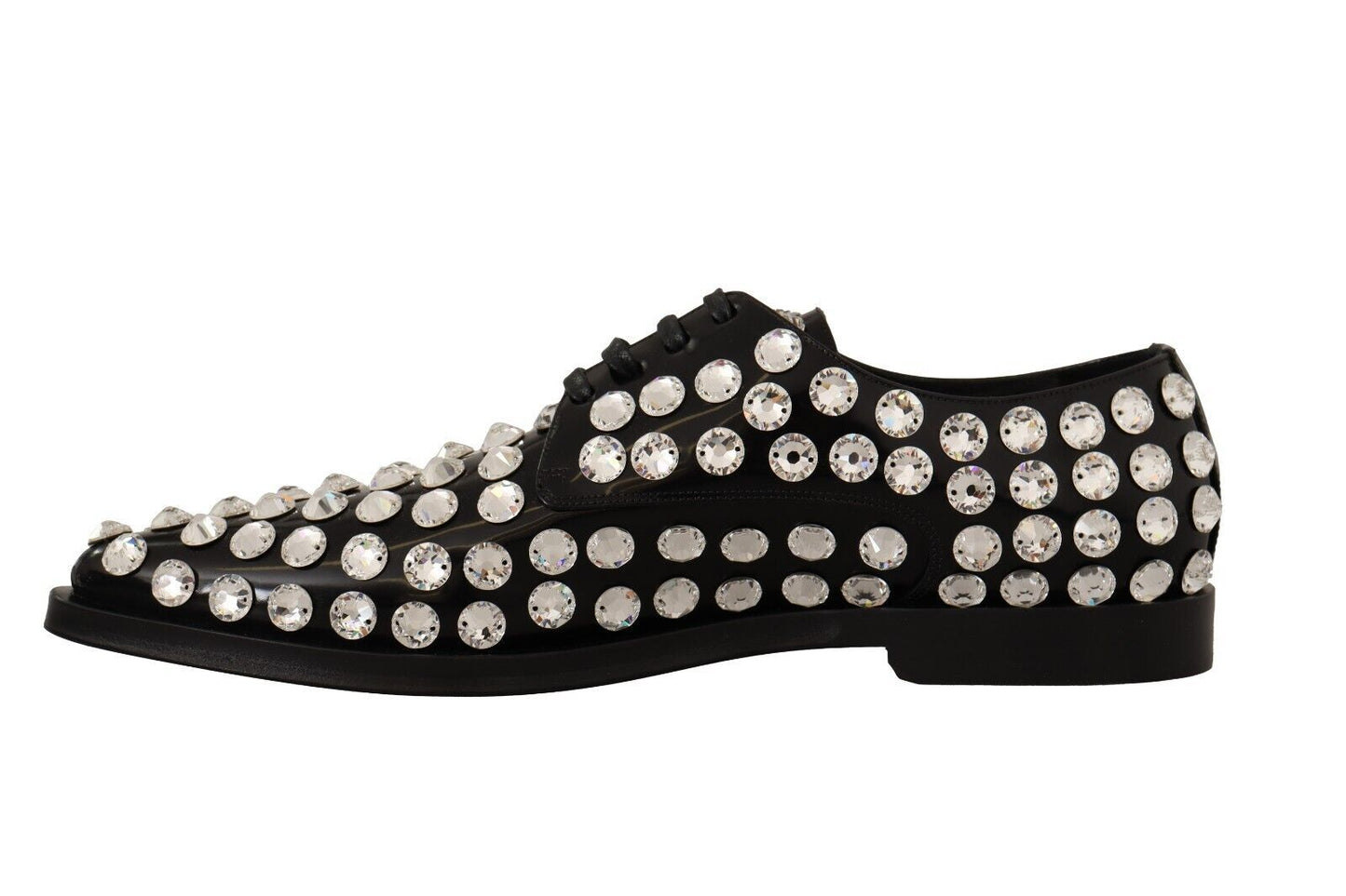 Dolce &amp; Gabbana Formal Leather Flats with Crystal Embellishment