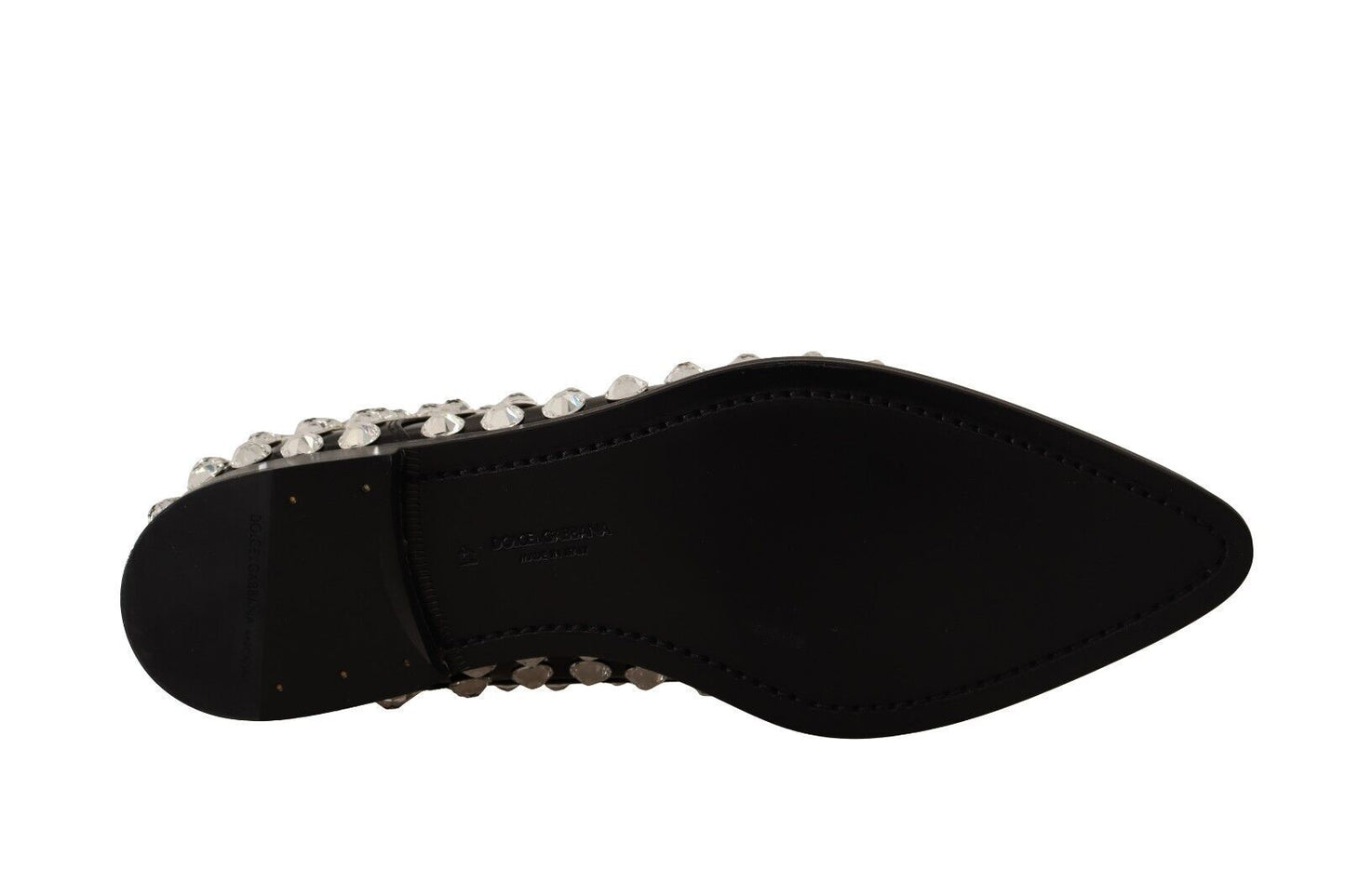 Dolce &amp; Gabbana Formal Leather Flats with Crystal Embellishment