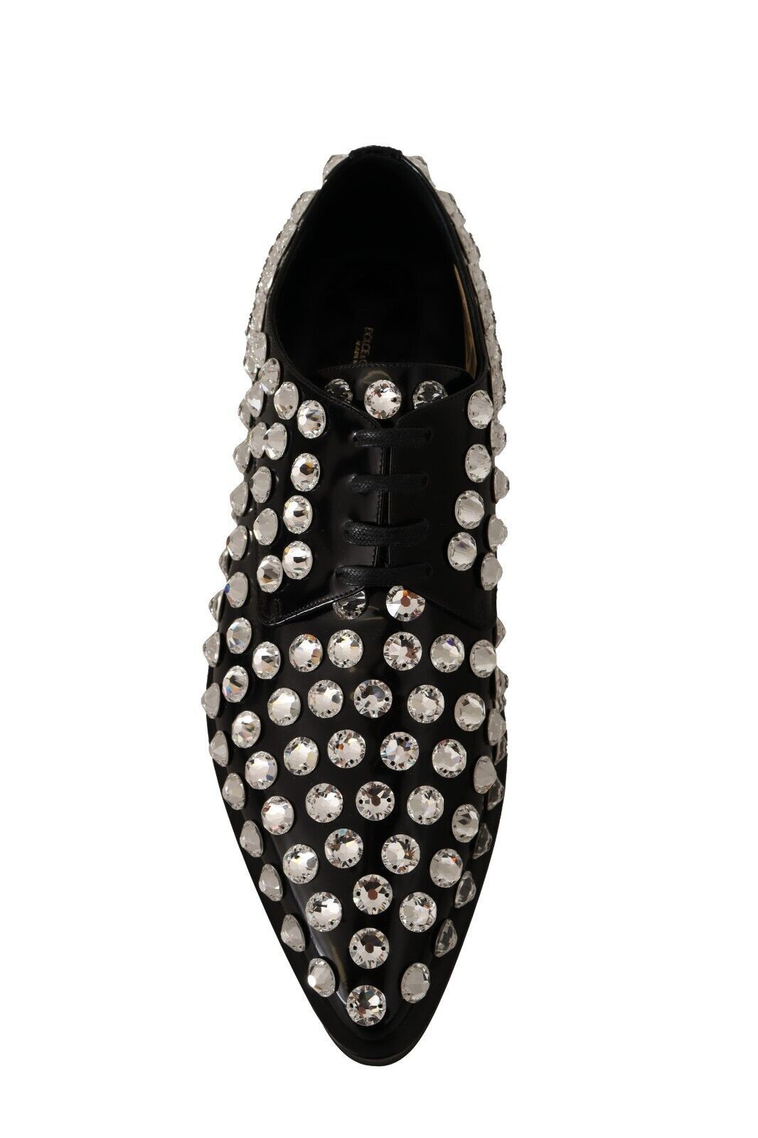 Dolce &amp; Gabbana Formal Leather Flats with Crystal Embellishment