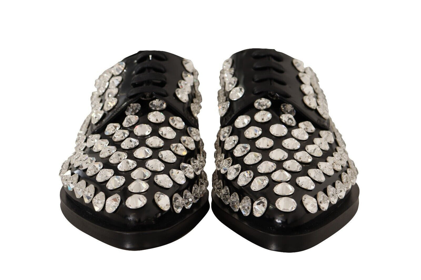 Dolce &amp; Gabbana Formal Leather Flats with Crystal Embellishment