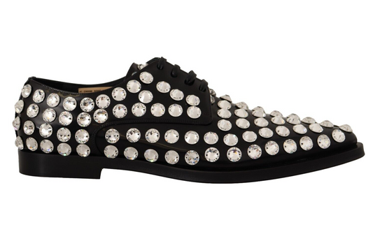 Dolce &amp; Gabbana Formal Leather Flats with Crystal Embellishment