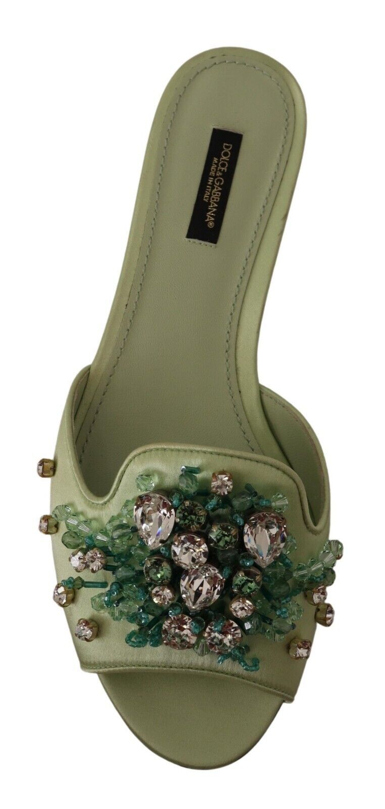 Dolce &amp; Gabbana Elegant crystal-embellished green leather mules