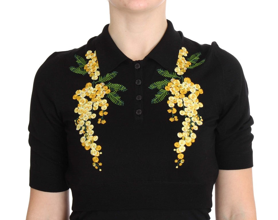 Dolce &amp; Gabbana Elegant black floral silk polo shirt