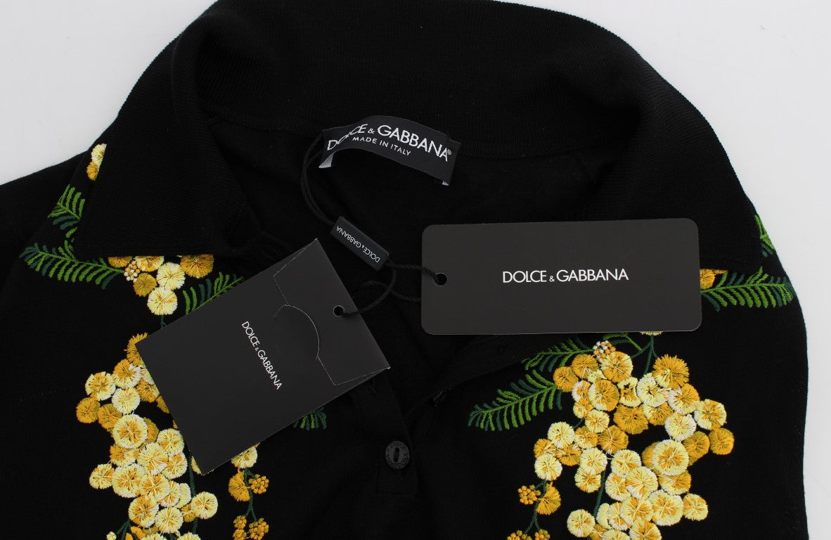 Dolce &amp; Gabbana Elegant black floral silk polo shirt