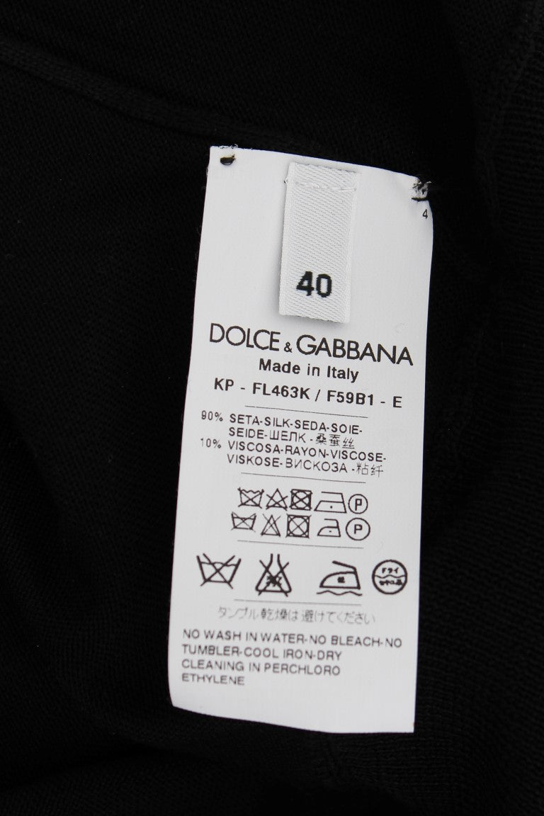 Dolce &amp; Gabbana Elegant black floral silk polo shirt