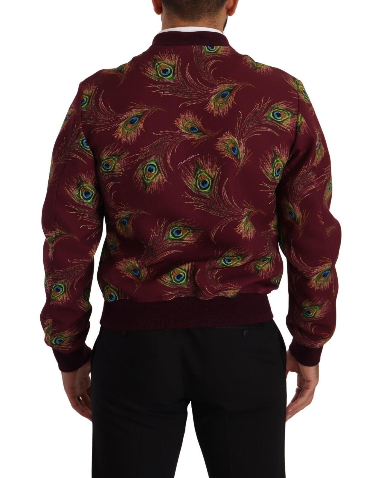 Dolce &amp; Gabbana Bright red peacock print bomber jacket