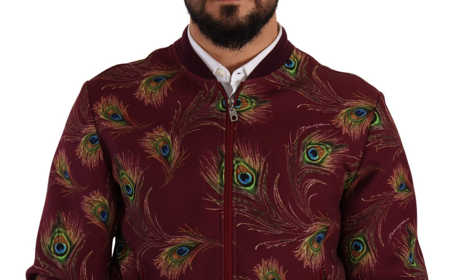 Dolce &amp; Gabbana Bright red peacock print bomber jacket