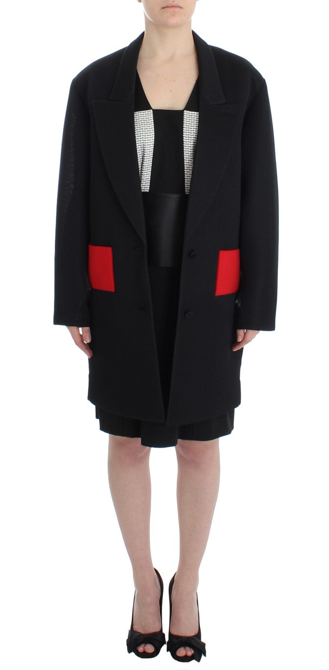 KAALE SUKTAE Elegant draped long coat in black with red accents