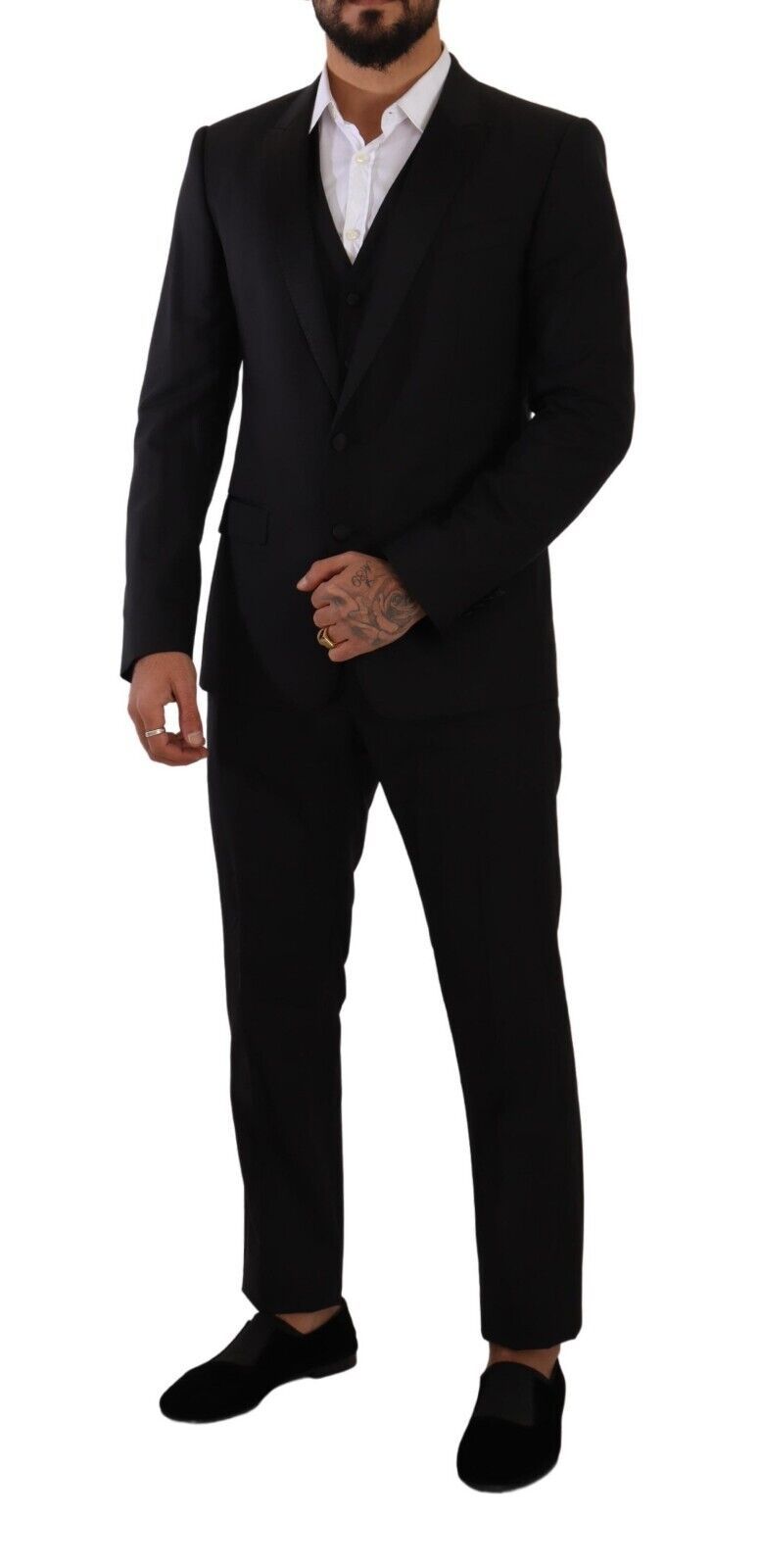 Dolce &amp; Gabbana Elegant Black Three Piece Martini Fit Suit