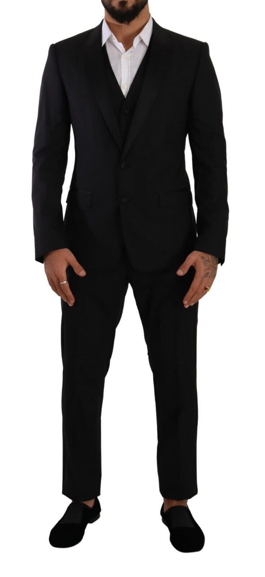 Dolce &amp; Gabbana Elegant Black Three Piece Martini Fit Suit