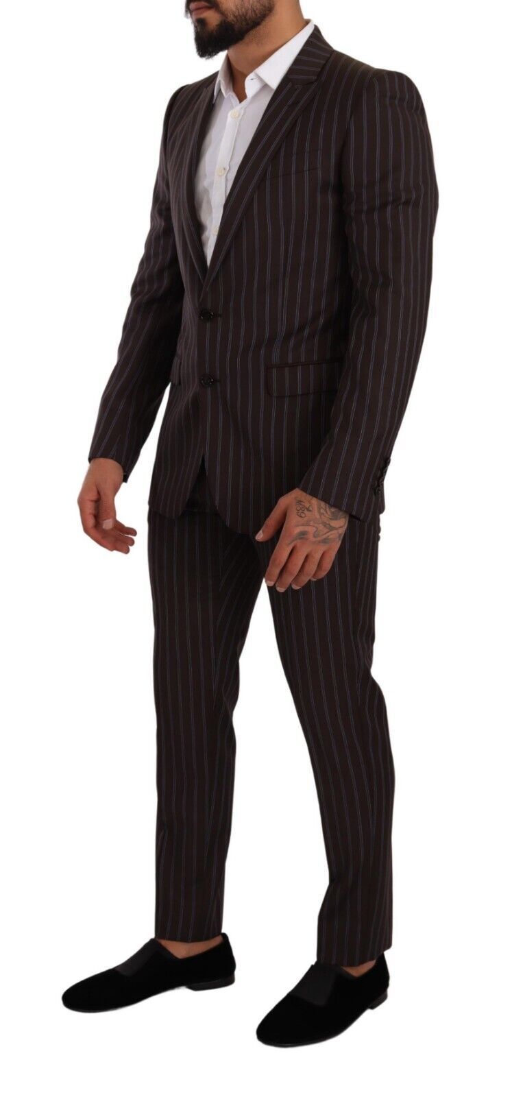 Dolce &amp; Gabbana Elegant Maroon Striped Slim Fit Suit