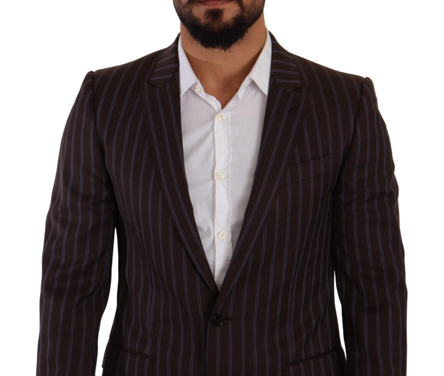 Dolce &amp; Gabbana Elegant Maroon Striped Slim Fit Suit