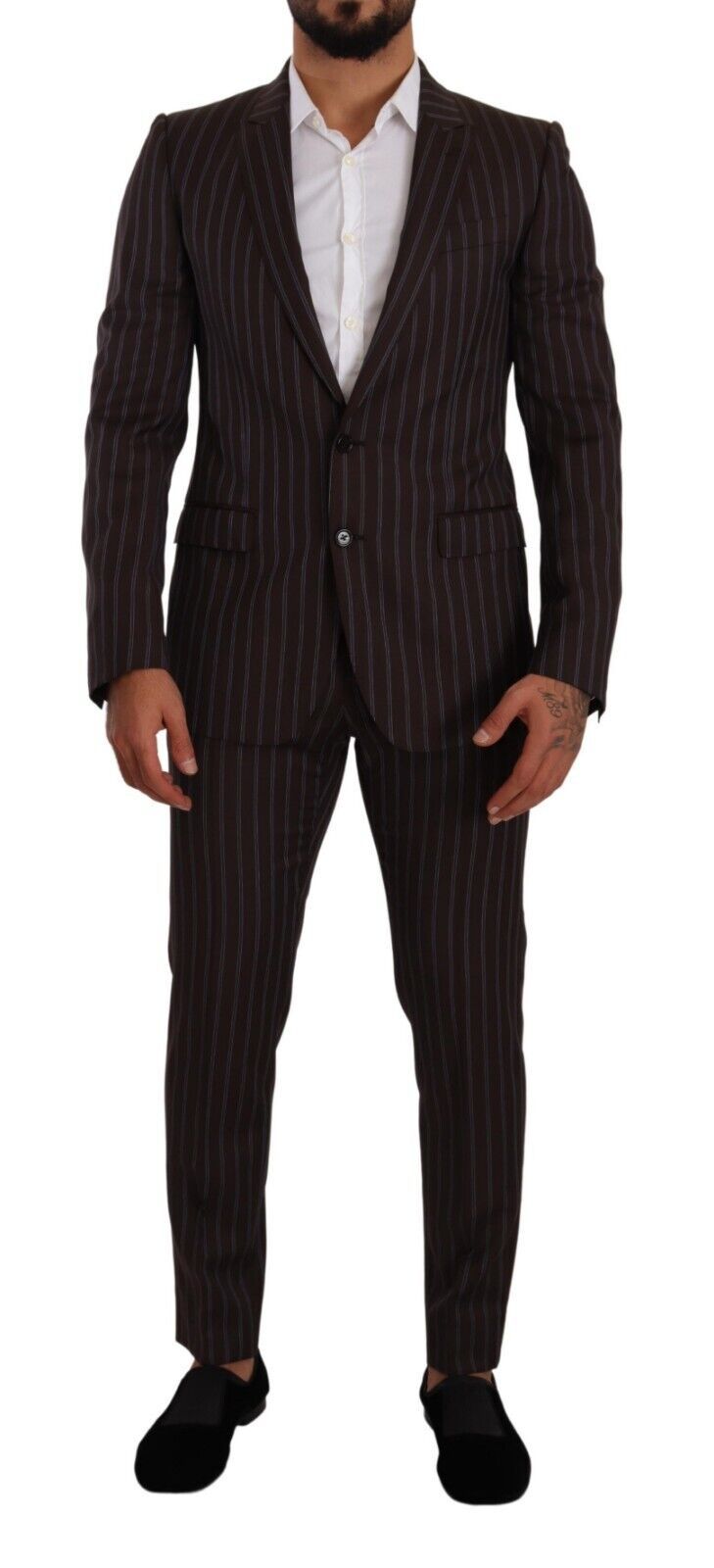 Dolce &amp; Gabbana Elegant Maroon Striped Slim Fit Suit