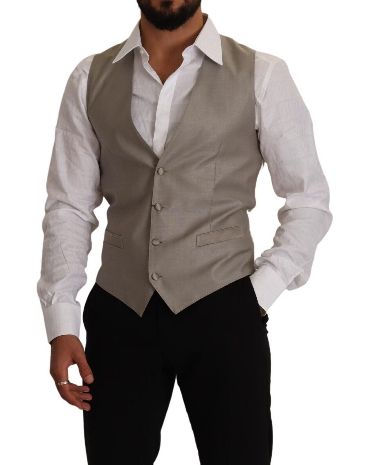 Dolce &amp; Gabbana Elegant Single-Breasted Dress Vest in Beige