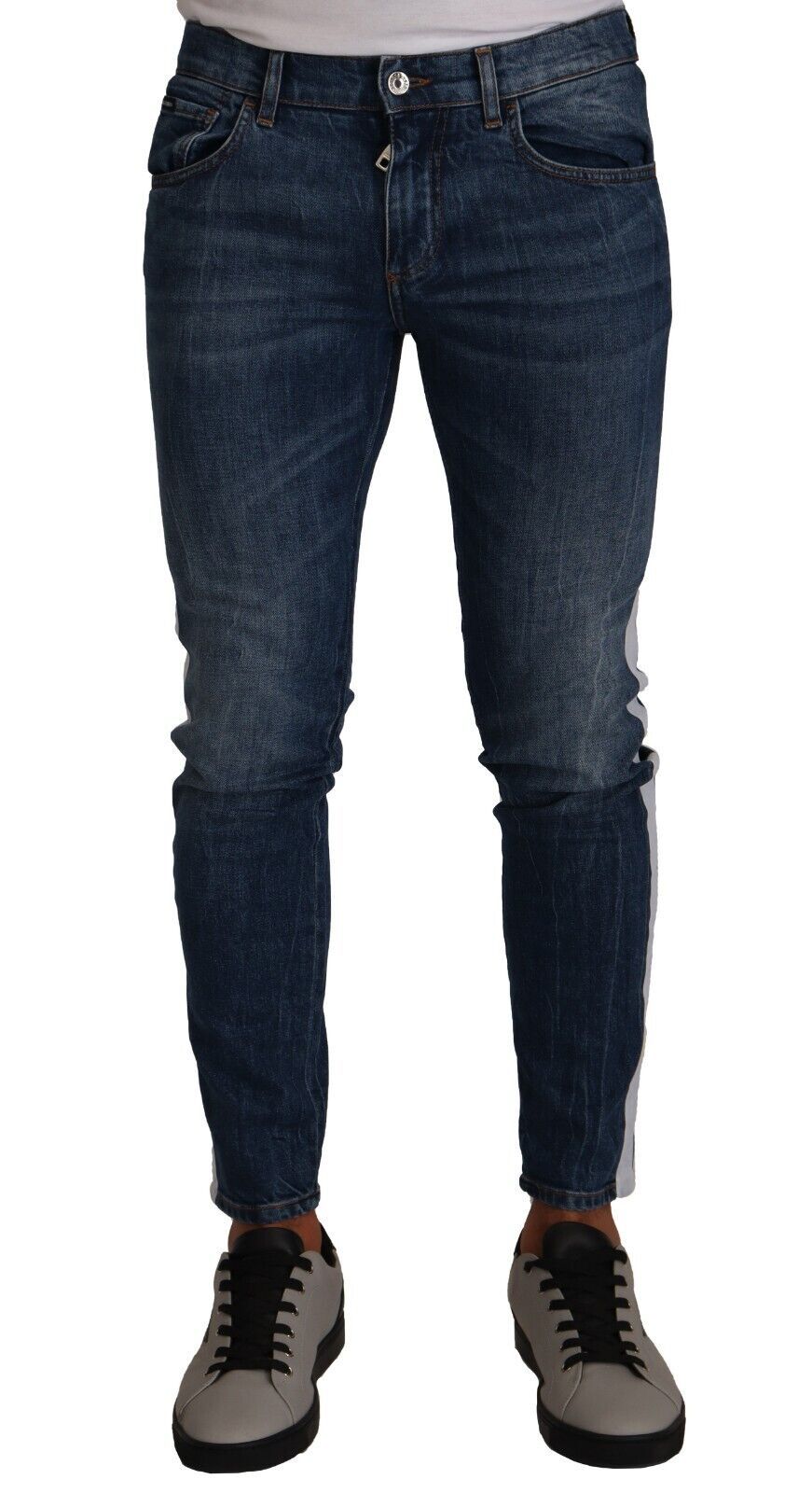 Dolce & Gabbana Slim Fit Blaue gewaschene Denim Jeans