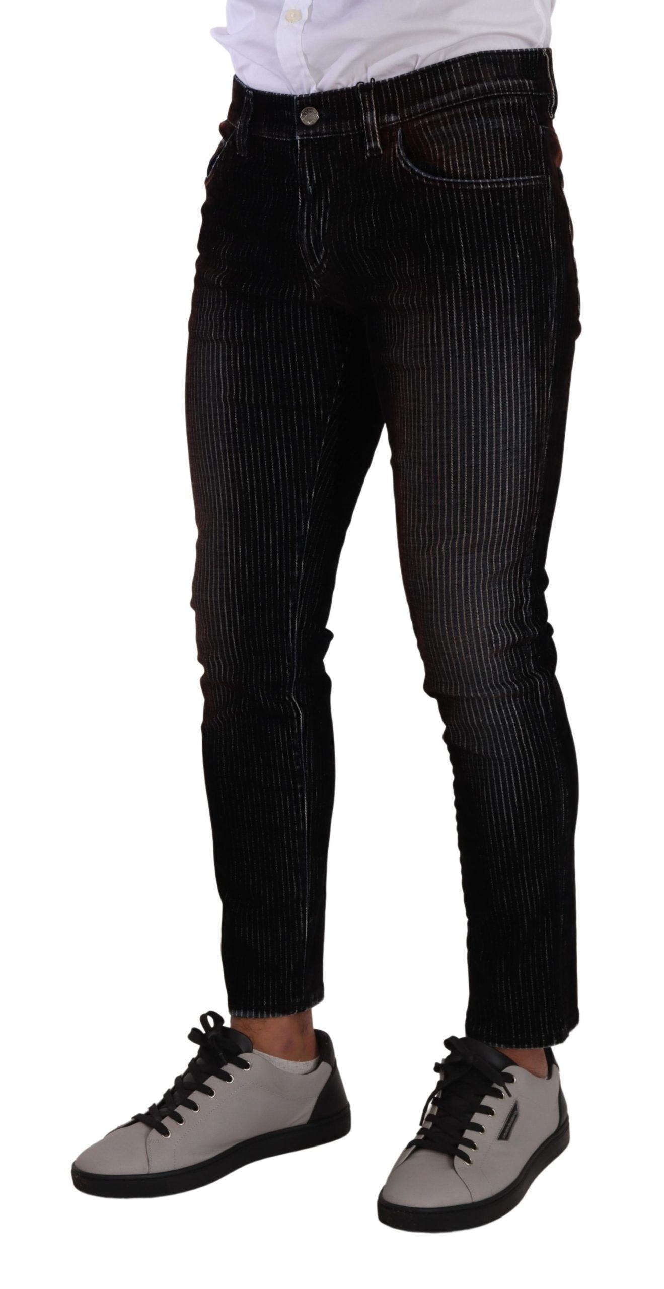 Dolce &amp; Gabbana Elegant striped black slim fit denim