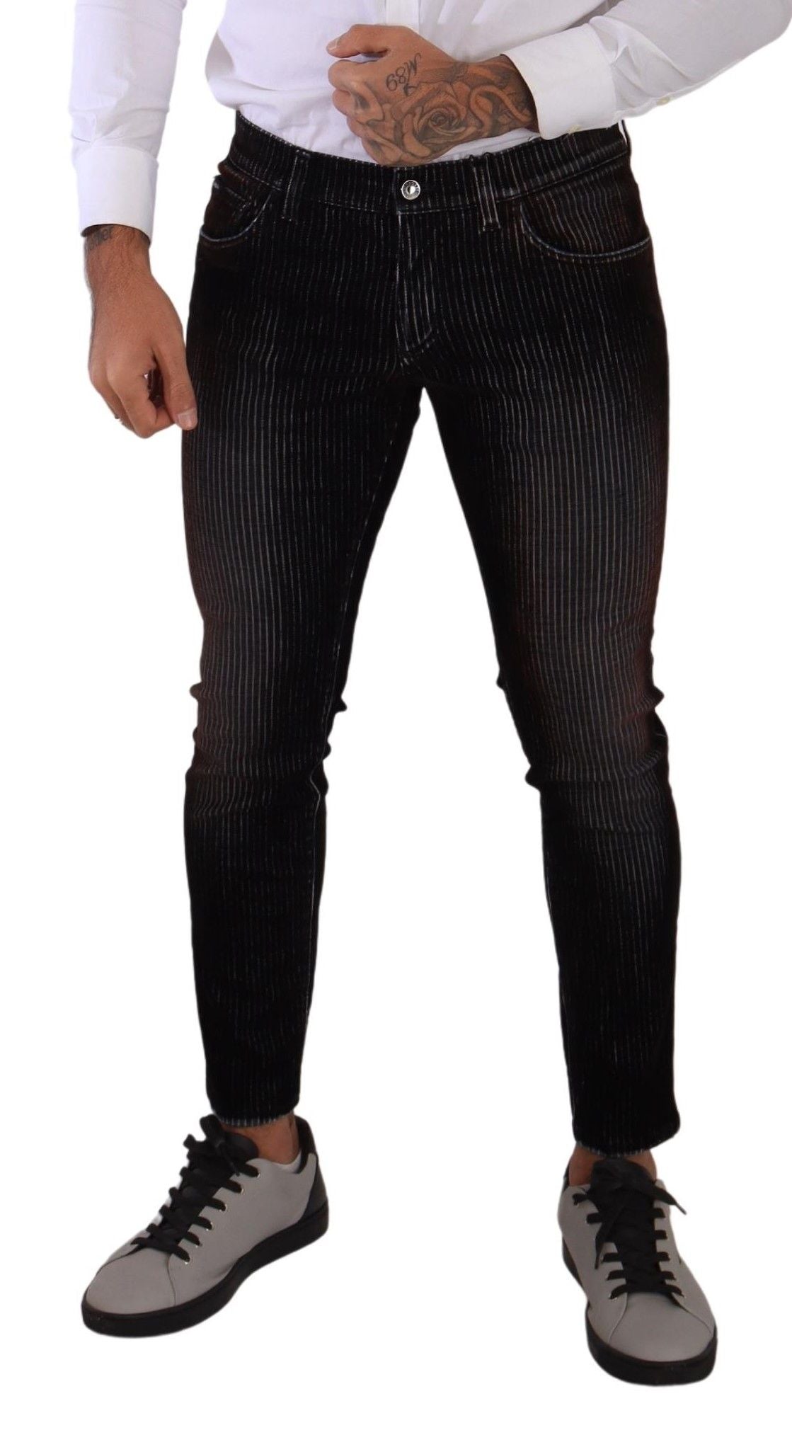 Dolce &amp; Gabbana Elegant striped black slim fit denim