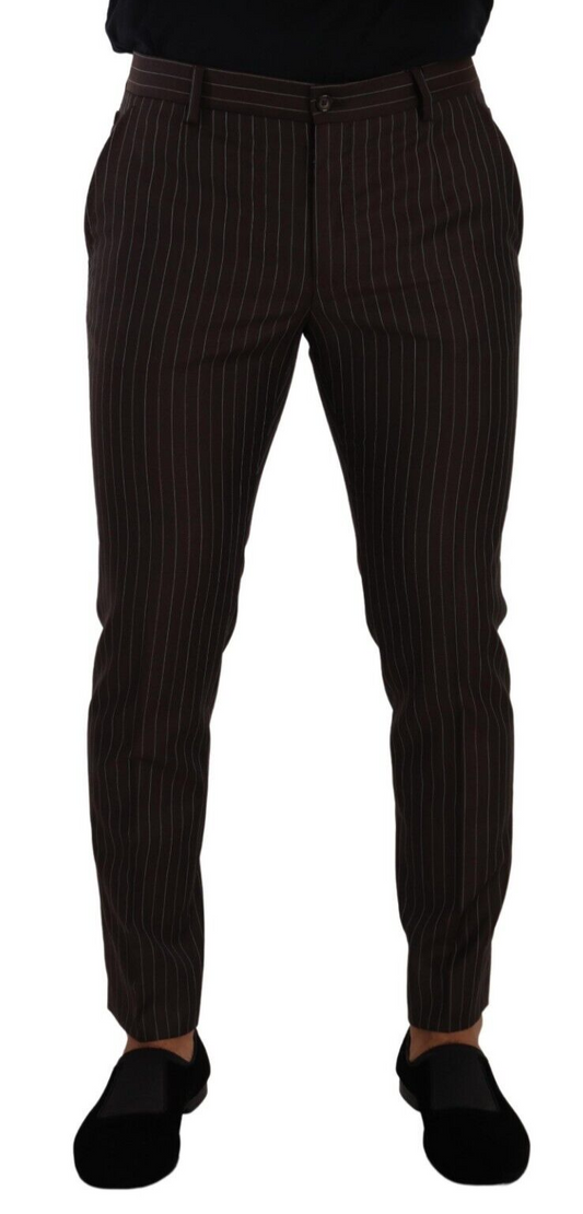 Dolce &amp; Gabbana Elegant brown striped men's trousers made of wool