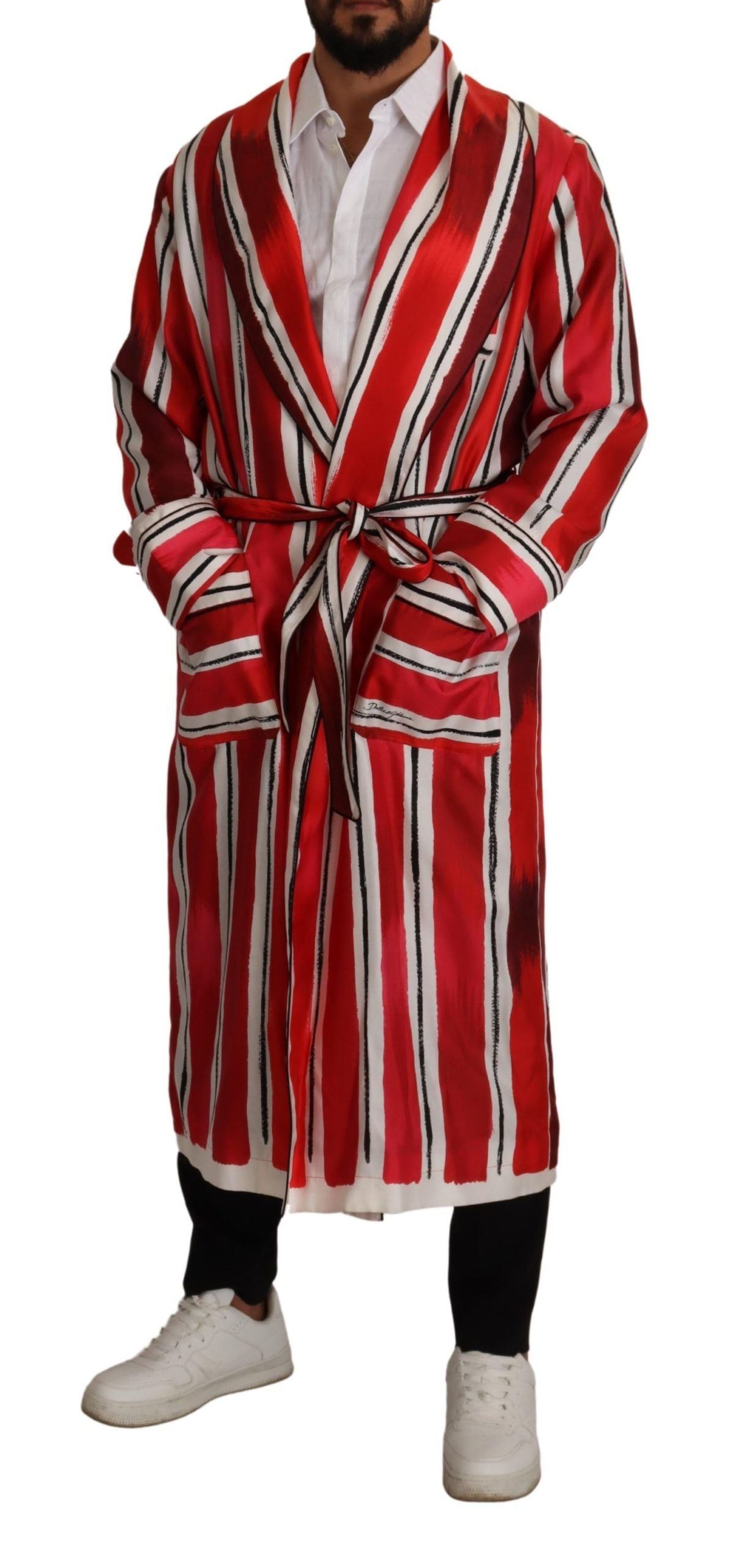 Dolce &amp; Gabbana Chic Striped Silk Nightwear Robe