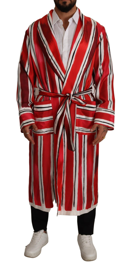 Dolce &amp; Gabbana Chic Striped Silk Nightwear Robe